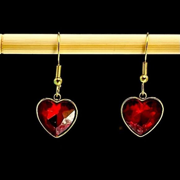 AZS 18k Gold & Red Heart Dangle Earrings - Picture 5 of 8